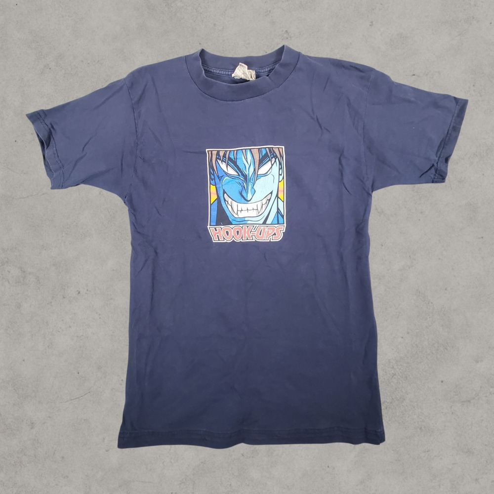 Vintage Hook-Ups Skate Shirt Men Large Navy Blue Devilman Jeremy Klein Anime 90s